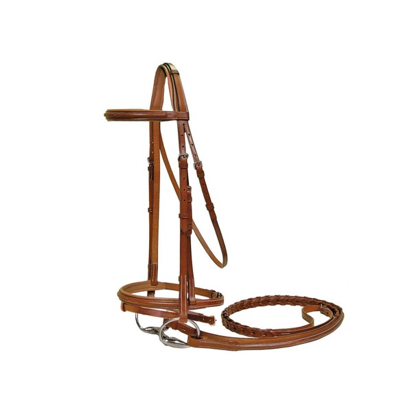 Paris Tack Square Raised Fancy Stitched Leather English Bridle with Removable Flash and Laced Reins