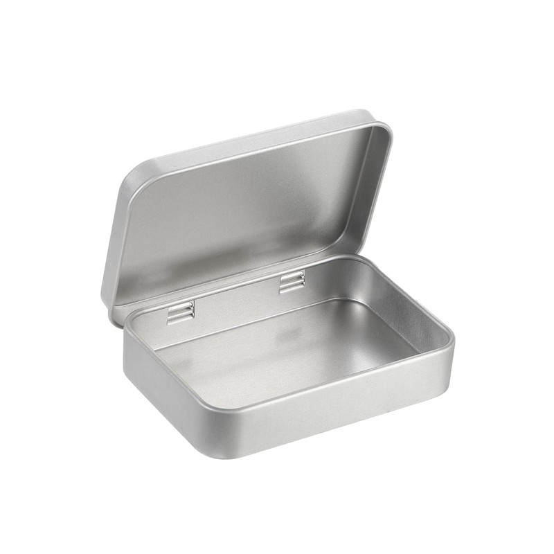sourcing map Metal Tin Box Containers, 3.4x2.4x0.7 Inch Silver Rectangular