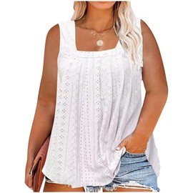 CHUNTIANRAN Plus Size Color Block Ruffled Square Collar Tank Tops Women Striped Tanks Tee Summer Casual Loose Fit Sleeveless T Shirt(White,3X-Large)