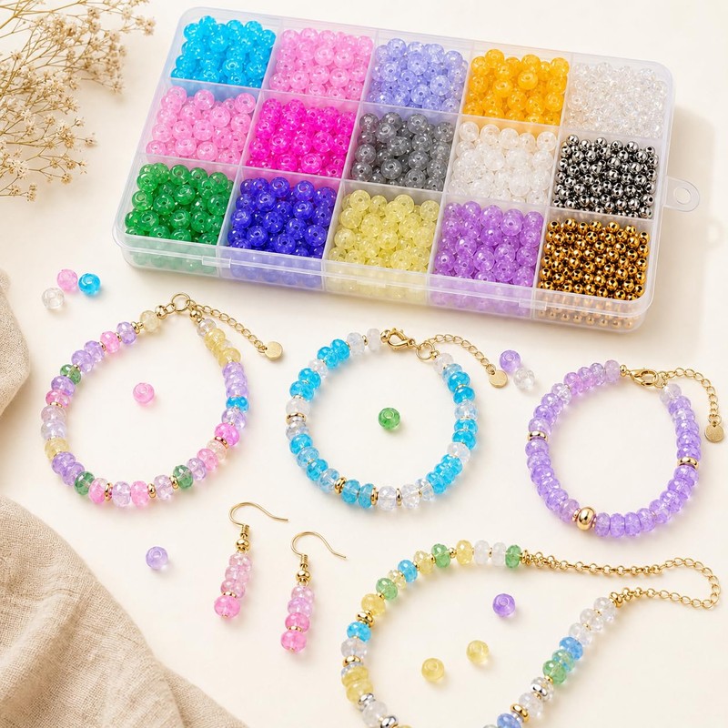 Rondelle Glass Beads for Jewelry Making with Organizer Box