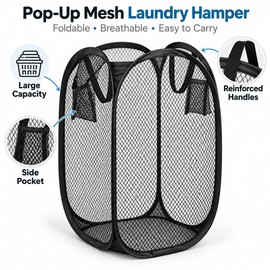 Foldable Laundry Basket for Dirty Clothes – Space-Saving Mesh Hamper with Metal Frame for Bedroom and Bathroom Organization
