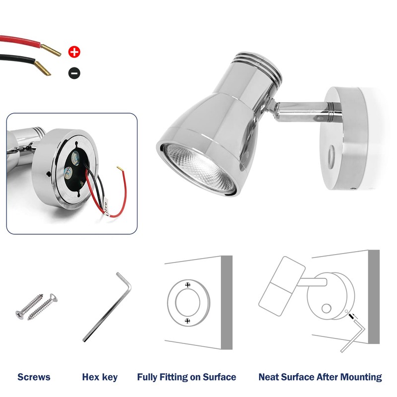 THALASSA 3W RV Stepless Dimmable Reading Light for Boat 12V