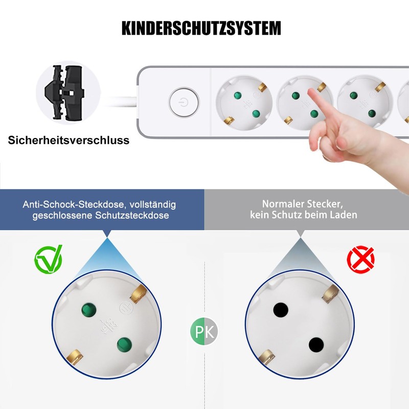 EXTRASTAR Flat Plug Multiple Socket 3-Way Power Strip Flat Plug
