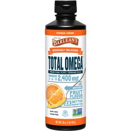 Barlean's Total Omega 3 6 9 Liquid Fish Oil Supplement with Borage and Flaxseed Oil, Orange Crème, 2,400 mg of EPA, DHA and GLA Fatty Acids, 16 oz