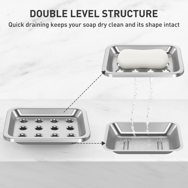 Stainless Steel Soap Dish, Large Double-Layer Draining Soap Holder, Metal