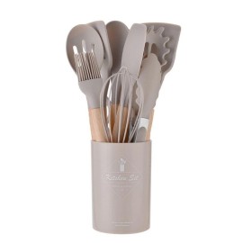 Brodark 35-Piece Wooden Handle Silicone Utensils Set - Beige color