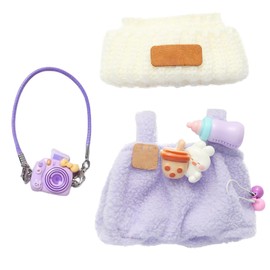 17cm Doll Clothes, 3-Piece Clothes Set for 17cm Dolls, Includes Purple Overalls, White Hat, and Camera Accessory, Dolls Accessories Gifts Perfect for Decoration and Play (No Doll）
