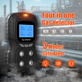 4 Gas Monitor,4 Gas Detector for H2S,CO,LEL and O2, Multi Gas Detector with 3000 Alarm Storage Data, Adopt High-Precision ADC Acquisition chip and 32-bit Nano-Processor. (Black)