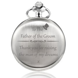 TREEWETO Mens Engraved Pocket Watch Father of The Groom Gifts from Bride - to Dad of Groom Pocket Watches Wedding Gift for Father in Law, Silver
