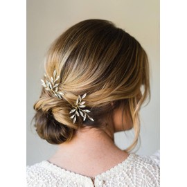 Kercisbeauty Crystal Hair Pins for Brides Wedding Bridal Hair Piece Rustic Wedding Hair Dress for Bridesmaid Hair Accessories for Women Girls (Set of 3)(Gold)