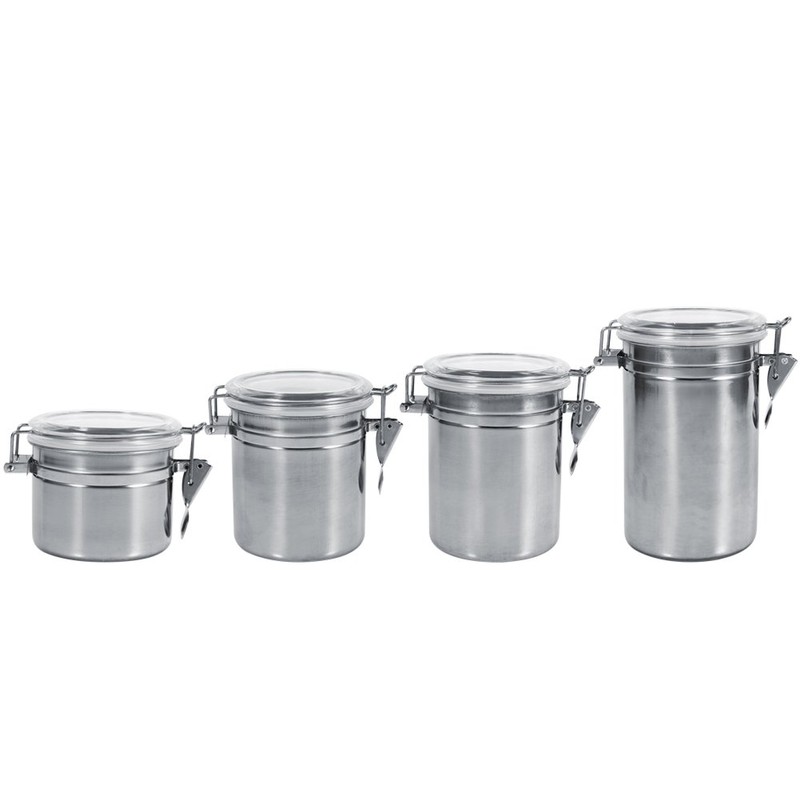 4pc Stainless Steel Canister Set with Clear Acrylic Lids &