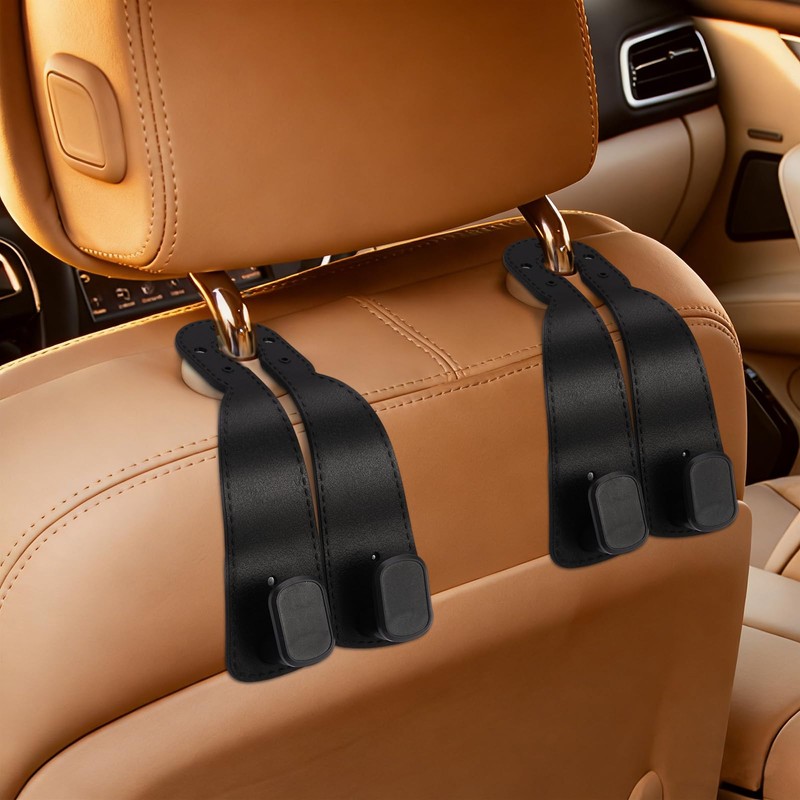 4 Pack Headrest Hooks for Car, Leather Car Seat Back