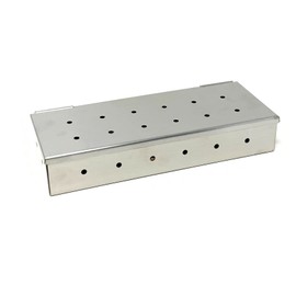 Landree® Smoker Box Made of Rustproof Stainless Steel with 28 Holes with Side Holes for Optimal Smoke Distribution With Practical Hinged Lid (Stainless Steel Box Unfilled)