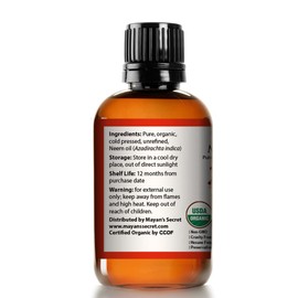 Mayan's Secret USDA Certified Organic Neem Oil Pure Cold Press, Unrefined for Skin care, Hair Care