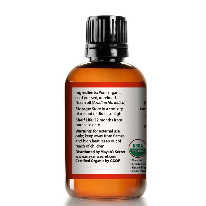 Mayan's Secret USDA Certified Organic Neem Oil Pure Cold Press,