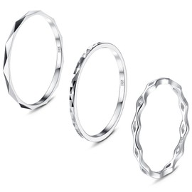 Krfy Pack of 3 Rings for Men and Women 925 Sterling Silver Stackable Rings Simple Band Ankle Stacking Simple Rings 18 Carat White Gold Plated Wedding Ring Diamond Cut Rings 49.3 mm - 62.1 mm, Sterling
