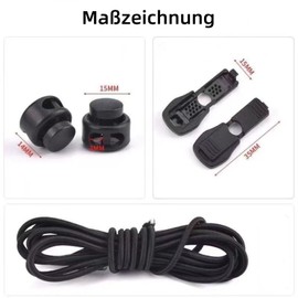 Pack of 6 2 m Elastic Rubber Cord, 2.5 mm Rubber Cord with 12 Pieces Cord Locks 2 Holes and 12 Pieces Tail Clip, Rubber Cord for Shoelaces, Clothes, Hats, Backpacks, Black and Beige