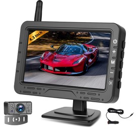 GOHHDL Wireless Reversing Camera with 4.3 Inch TN Screen, with IP68 Waterproof, Night Vision Wide Angle Suction Cup, for All Models, 12 V High Performance Chip Night Vision Device Reversing Camera