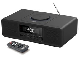 Compact Stereo System with CD Player, Bluetooth, Dual Alarms Clock, FM Radio, 20W RMS Clear Sound, USB/AUX Input, Snooze & Sleep Timer, Remote Control - for Home and Bedroom