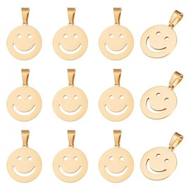 UNICRAFTALE Smile Pendants Golden 304 Stainless Steel Smiling Pendant 19.5 mm Smile Pendant Metal Emotional Pendant Smile Charms for DIY Bracelet Necklace Earring Key Ring Pack of 16, Metal