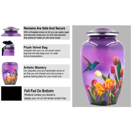 BOLD & DIVINE Adult Purple Hummingbird Cremation Urn | Human Ashes Adult Memorial urn, Burial, Funeral Cremation Urns | 200 Cubic Inches (Large Adult)