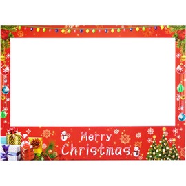 Dusenly 31pcs Christmas Photo Booth Props with Large Photo Booth Frame Xmas Picture Frame Props Selfie Props for Christmas Party Decorations