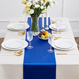 Counfeisly 12pcs Royal Blue Satin Table Runners 12" x 108", Elegant and Smooth Silky Fabric Table Decor for Wedding Banquet Birthday Thanksgiving Valentine's Day Christmas Decoration
