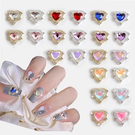 KWOLYKIM 22PCS Heart Nail Charms 3D Heart Glitter Diamond Gem Nail Art Charms Nail Decor Accessories for Manicure DIY Craft Women Girls