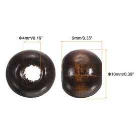 sourcing map Natural Wood Beads, 500Pcs 10mm Diameter Dark Brown Round Loose Spacer Beads for DIY Jewelry Bracelet, 4mm Hole