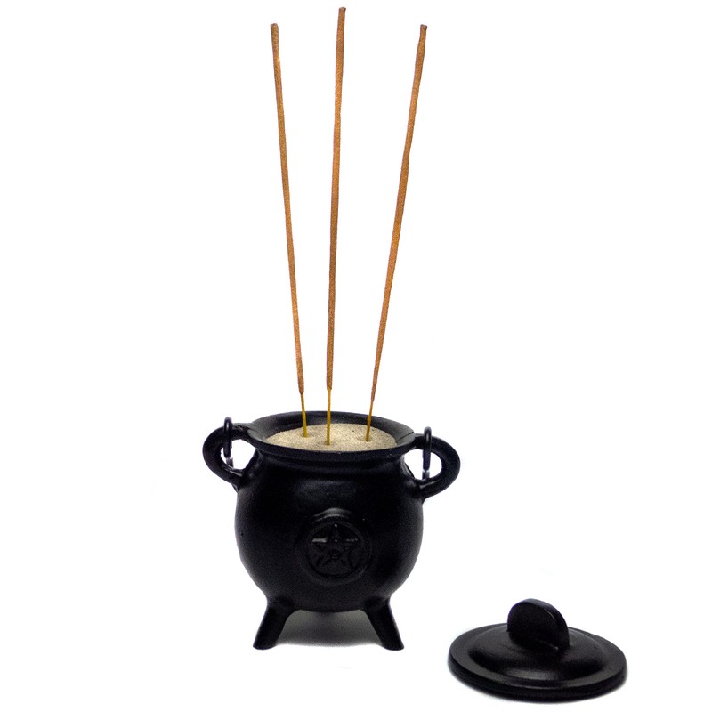 Cauldron Cast Iron Witchcraft Pentagram Incense Burner