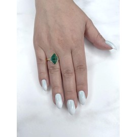 Lavari Jewelers Flower Ring for Women - Green Malachite & Cubic Zirconia in 925 Sterling Silver - Hypoallergenic Yellow Gold Plated - Birthday Clover Ring Size 7