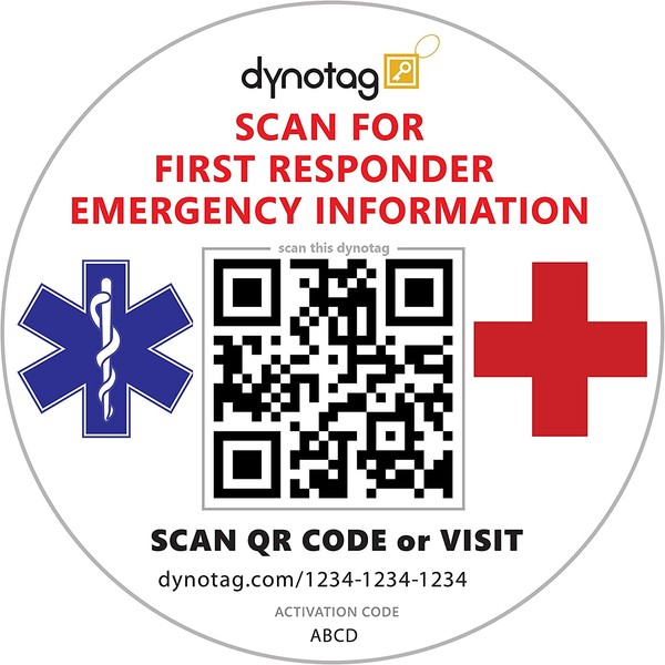 Dynotag® Web Enabled Smart Medical ID/Emergency Information Windshield Cling Decal with DynoIQ™ & Lifetime Service