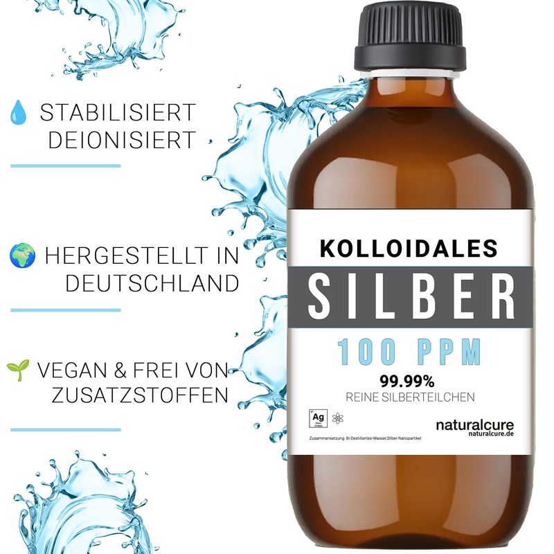 100 ppm Kolloidales Silber - Silberwasser 500 ml - Vegan