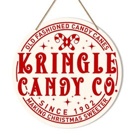 ZODGMED Candy Cane Christmas Wall Hanging Sign, Christmas Decor for Home Kitchen Dining Room Candy Shop Holiday Hanging Sign Xmas Wall Decorations, Kringle Candy Co.