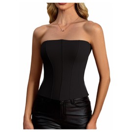 winkbay Women's Summer Strapless Fitted Tube Top Boned Going Out Party Corset Tops Black Large