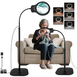 10X 30X Magnifying Glass with Light and Stand, 5" Large Floor Magnifier for Close Work, 5 Color Modes, Lighted Magnifying Lamp for Reading, Jewelers, Crafts, Sewing