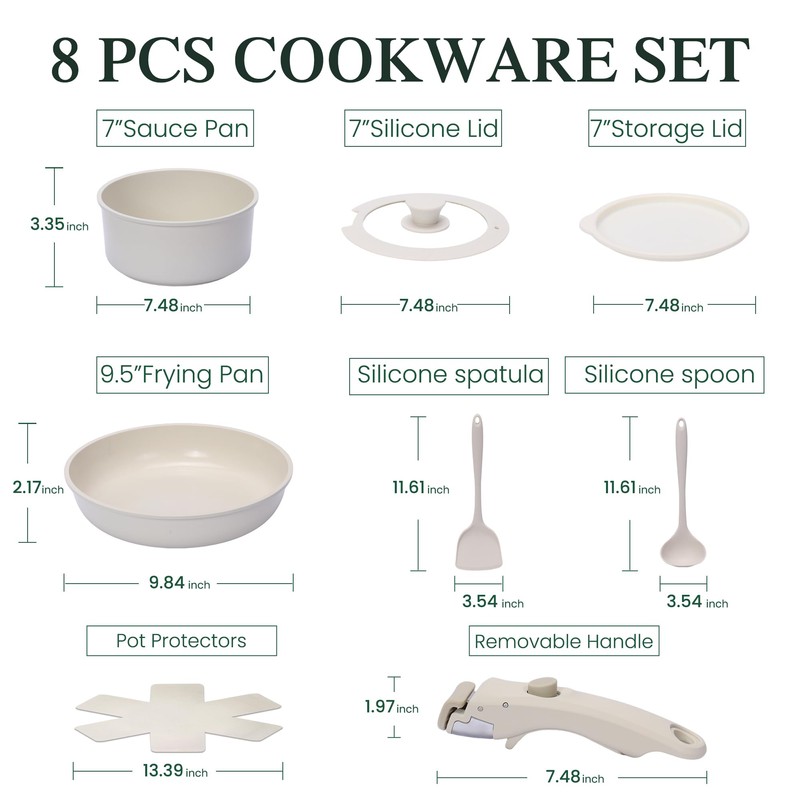 8 PCS Kitchen Cookware Set Pots and Pans Sets Non