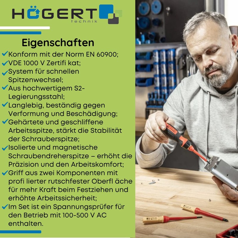 Högert HT1S997 Insulated 1000 V Screwdriver Set with Interchangeable Handle