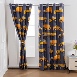 NTBED Construction Cars Blackout Curtains Drapes for Kids Boys Bedroom Play Room 2 Panels Darkening Grommets Window Treatment, 42Wx63L, Grey