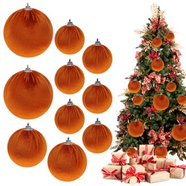 Funzhan 10pcs Flocked Orange Balls Handmade Velvet Hanging Shatterproof mixed Size Ornament Decoration Delicate Christmas Tree Photography Props
