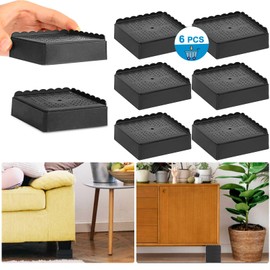 EGTTGIN Bed Risers 1 inch, 2 inch, 3 inch, 4 inch Heavy Duty, Adjustable Furniture Riser for Table Desk Couch Sofa Chair Recliner Leg Frame Dorm, Stackable Bed Raisers Blocks (Black 6 Pack, 1 inch)