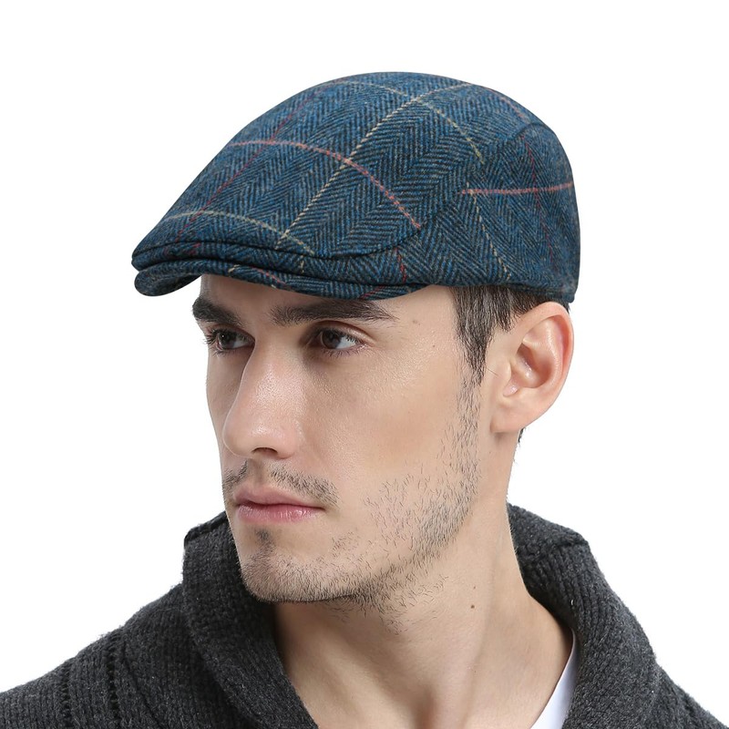 FEINION - Gorro plano de mezcla de lana para hombre,