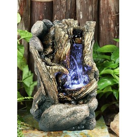 Hi-Line Gift 11" H Tree Trunk Waterfall Fountain W/LED Home Tabletop Decor Indoor/Outdoor Use