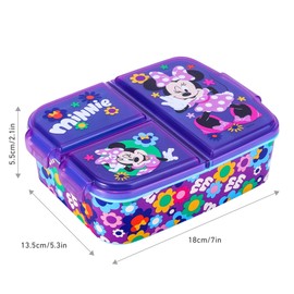Zawadi Global Minnie Mouse Kids Childrens Multi Compartment Rectangular School Travel Lunch Food Box Sandwich Bento Container, BPA Free