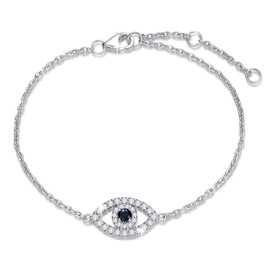 Nazar Evil Eye Charm Bracelet Blue Turkish Evil Eye Nazar Boncuk 925 Sterling Silver for Women Girls Adjustable Bracelet 15 + 3 cm, Silver, Black