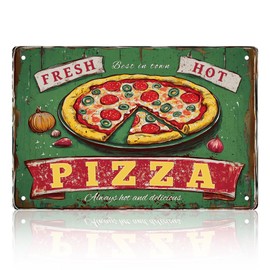 WEBEEDY Pizza Tin Signs Funny Food Sign Poster Vintage Metal Wall Decor for Coffee Bar Decor Home Kitchen Restaurant,Delicious Pizza Fast Retro Food Decor for Cafe Pub Bar Home Decor, 20x30cm