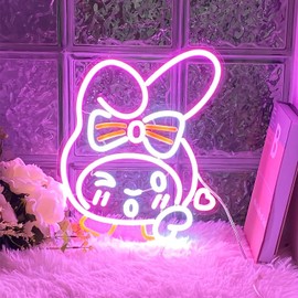 My Melody LED Light Sign, Neon Sign Anime Wall Decor, 3D Art My Melody Blow Kisses Cute Japanese Neon Light for Bedroom Game Room Apartment, Anime Night Lamp Gift for Kids - 14"