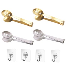 4Pcs Tea Bag Squeezer, Tea Bag Squeezer Tongs, Teabag Squeezer Tool for Loose Tea Round Tea Bag Clip Tea Bag Grip Holder Strainer for Tea Drinkers Accessories Tool (Gold and Silver)