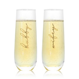 Mr&MrsGifts Hubby and Wifey Gifts Champagne Flutes with 24K Gold LOGO Set of 2 Mr and Mrs Champagne Flutes Wedding Glasses(A:HW)