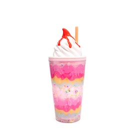 Bewaltz Ice Cream Cone Tumblers w/Straws 16oz BPA-Free Double-Wall Insulated To-Go Cup Drinkware for Summer Fun (Layered Strawberry)